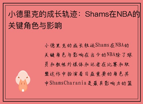 小德里克的成长轨迹：Shams在NBA的关键角色与影响