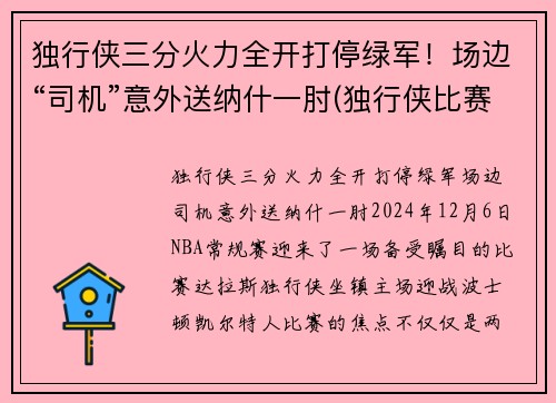 独行侠三分火力全开打停绿军！场边“司机”意外送纳什一肘(独行侠比赛视频)